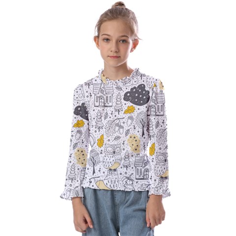 Doodle Seamless Pattern With Autumn Elements Kids  Frill Detail T-shirt by pakminggu