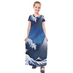 The Great Wave Off Kanagawa Kids  Short Sleeve Maxi Dress by pakminggu