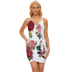 Roses-white Wrap Tie Front Dress by nateshop