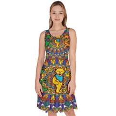 Dead Dancing Bears Grateful Dead Pattern Knee Length Skater Dress With Pockets by Grandong