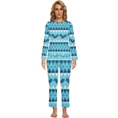 Blue Christmas Vintage Ethnic Seamless Pattern Womens  Long Sleeve Lightweight Pajamas Set by Bedest