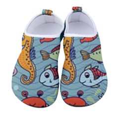 Cartoon Underwater Seamless Pattern With Crab Fish Seahorse Coral Marine Elements Kids  Sock-style Water Shoes by Bedest