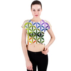 Mandala Rainbow Colorful Crew Neck Crop Top by Bedest