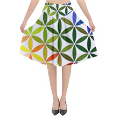 Mandala Rainbow Colorful Flared Midi Skirt by Bedest