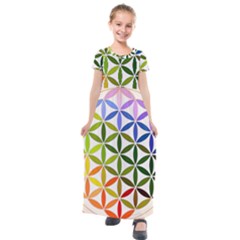 Mandala Rainbow Colorful Kids  Short Sleeve Maxi Dress by Bedest