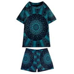 Ornament-district-turquoise Kids  Swim T-shirt And Shorts Set by Bedest