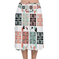 Mint Black Coral Heart Paisley Velvet Flared Midi Skirt by Bedest