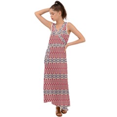 Christmas-pattern-background-green-decorative-star-snow V-neck Chiffon Maxi Dress by Bedest