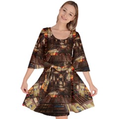 Library-tunnel-books-stacks Velour Kimono Dress by Bedest