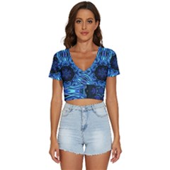 Background-blue-flower V-neck Crop Top by Bedest