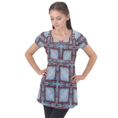 Pattern-cross-geometric-shape Puff Sleeve Tunic Top by Bedest