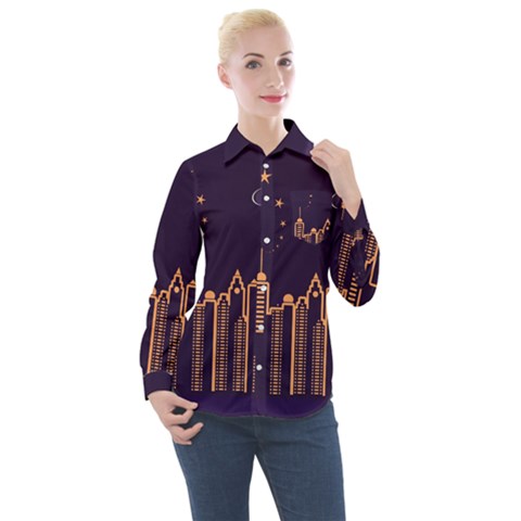 Skyscraper Town Urban Towers Women s Long Sleeve Pocket Shirt by pakminggu