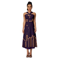 Skyscraper Town Urban Towers Sleeveless Cross Front Cocktail Midi Chiffon Dress by pakminggu