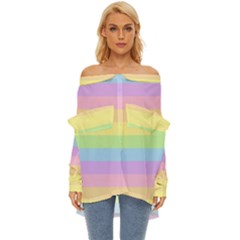 Cute Pastel Rainbow Striped Pattern Off Shoulder Chiffon Pocket Shirt by pakminggu