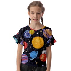 Circle Illustration Space Art Cute Pattern Kids  Cut Out Flutter Sleeves by pakminggu