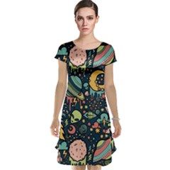 Alien Ocket Space Aesthetic Pattern Cap Sleeve Nightdress by pakminggu