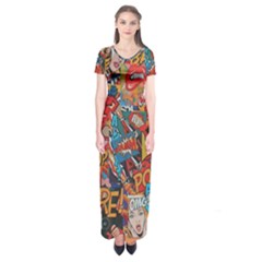 Comic Cartoon Pattern Short Sleeve Maxi Dress by pakminggu