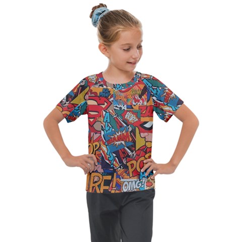 Comic Cartoon Pattern Kids  Mesh Piece T-shirt by pakminggu