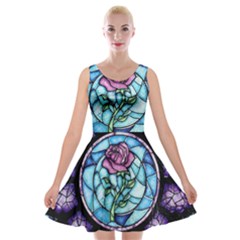 Cathedral Rosette Stained Glass Beauty And The Beast Velvet Skater Dress by Cowasu