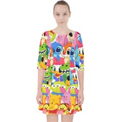 Illustration Cartoon Character Animal Cute Quarter Sleeve Pocket Dress by Cowasu