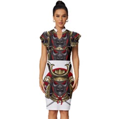 Samurai Katana Warrior Vintage Frill Sleeve V-neck Bodycon Dress by Cowasu