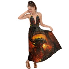 Dragon Fire Fantasy Art Backless Maxi Beach Dress by Cowasu