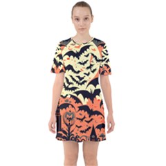 Bat Pattern Sixties Short Sleeve Mini Dress by Valentinaart