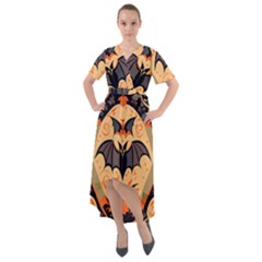 Bat Pattern Front Wrap High Low Dress by Valentinaart