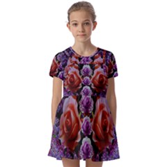 Night So Peaceful In The World Of Roses Kids  Short Sleeve Pinafore Style Dress by pepitasart