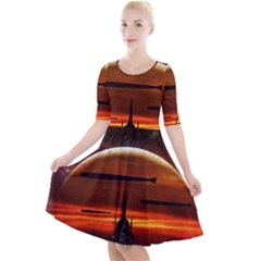 Science-fiction-digital-illustration Quarter Sleeve A-line Dress by Cowasu