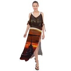 Science-fiction-digital-illustration Maxi Chiffon Cover Up Dress by Cowasu