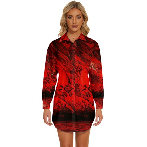 Planet-hell-hell-mystical-fantasy Womens Long Sleeve Shirt Dress by Cowasu