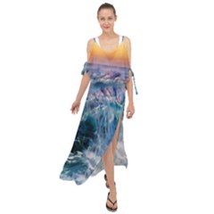 Sea-waves-ocean-water-beach-surf Maxi Chiffon Cover Up Dress by Cowasu