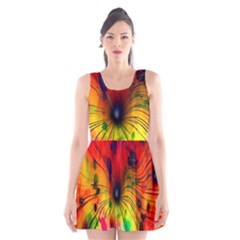 Color-background-structure-lines Scoop Neck Skater Dress by Cowasu