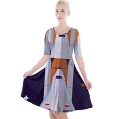 Rocket-space-universe-spaceship Quarter Sleeve A-line Dress by Cowasu