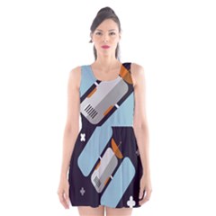 Satellite-machine-space-dark Scoop Neck Skater Dress by Cowasu