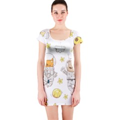 Astronaut-dog-cat-clip-art-kitten Short Sleeve Bodycon Dress by Sarkoni