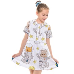 Astronaut-dog-cat-clip-art-kitten Kids  Short Sleeve Shirt Dress by Sarkoni