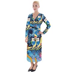 Cartoon Parody  Art Starry Night Van Gogh Velvet Maxi Wrap Dress by Sarkoni