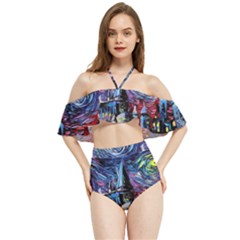 Castle Starry Night Print Van Gogh Parody Halter Flowy Bikini Set  by Sarkoni