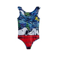 Dog Cartoon Vincent Van Gogh s Starry Night Parody Kids  Frill Swimsuit by Sarkoni