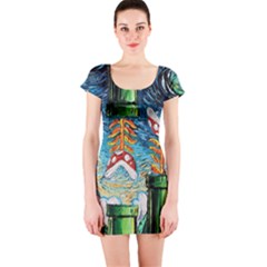 Game Starry Night Doctor Who Van Gogh Parody Short Sleeve Bodycon Dress by Sarkoni