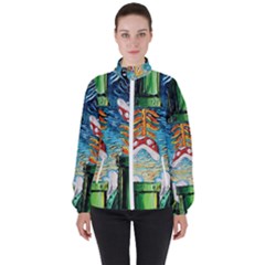 Game Starry Night Doctor Who Van Gogh Parody Women s High Neck Windbreaker by Sarkoni