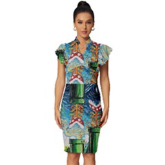 Game Starry Night Doctor Who Van Gogh Parody Vintage Frill Sleeve V-neck Bodycon Dress by Sarkoni