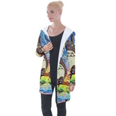 Cartoon Starry Night Art Van Gogh Parody Longline Hooded Cardigan by Sarkoni