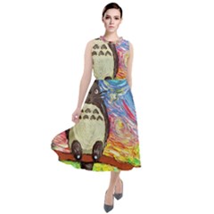 Cartoon Starry Night Art Van Gogh Parody Round Neck Boho Dress by Sarkoni