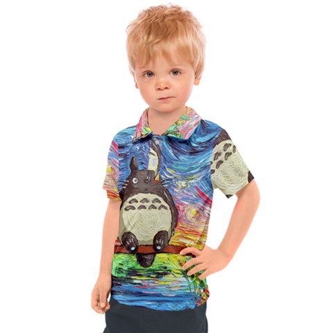 Cartoon Starry Night Art Van Gogh Parody Kids  Polo T-shirt by Sarkoni