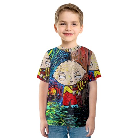 Cartoon Starry Night Vincent Van Gogh Kids  Sport Mesh T-shirt by Sarkoni