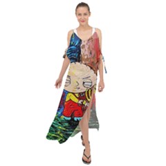 Cartoon Starry Night Vincent Van Gogh Maxi Chiffon Cover Up Dress by Sarkoni