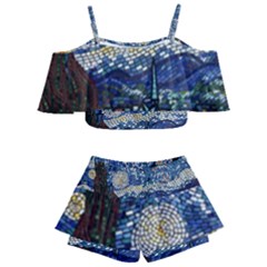 Mosaic Art Vincent Van Gogh s Starry Night Kids  Off Shoulder Skirt Bikini by Sarkoni